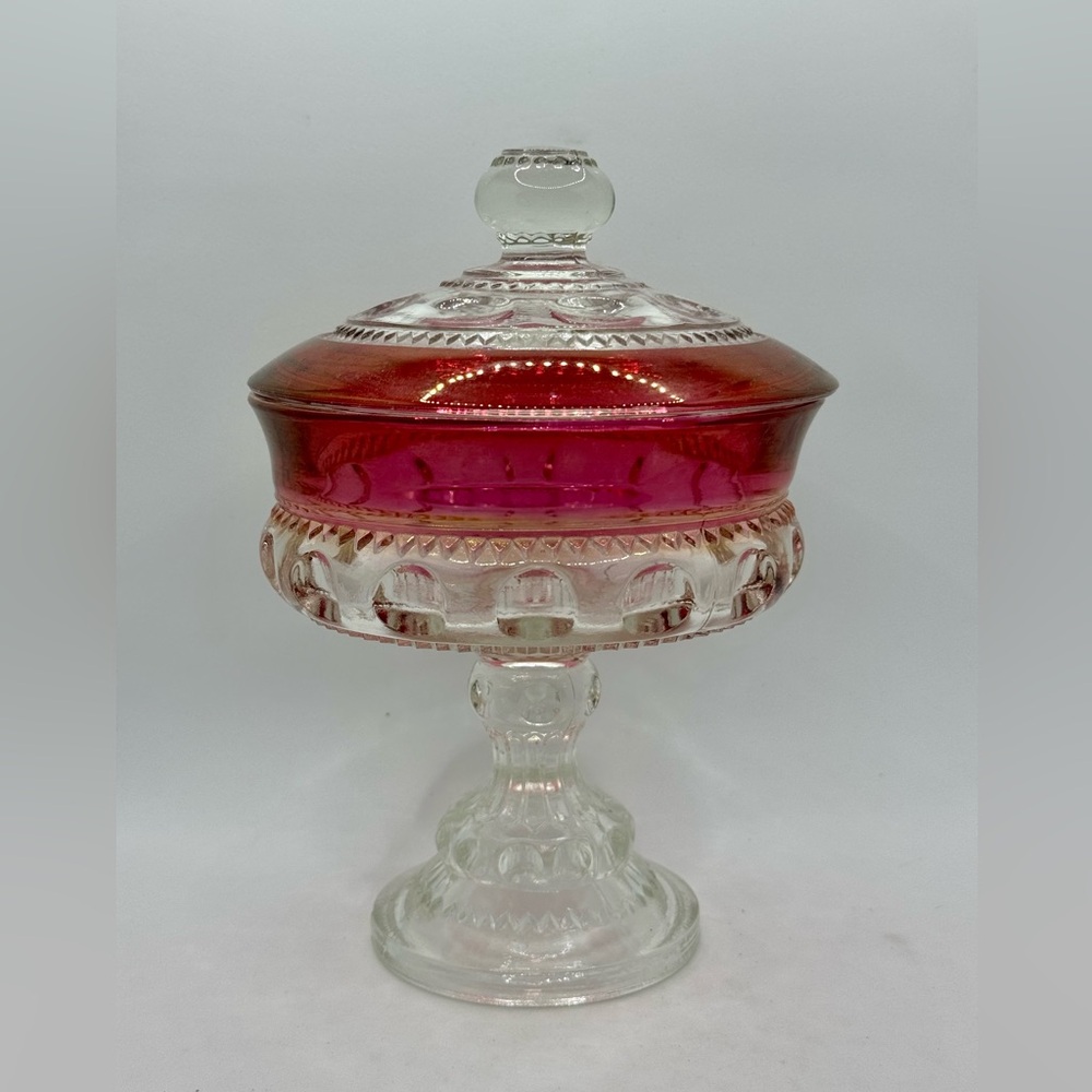 Indiana Tiffin King's Crown Thumbprint Ruby Red Glass Compote Lid